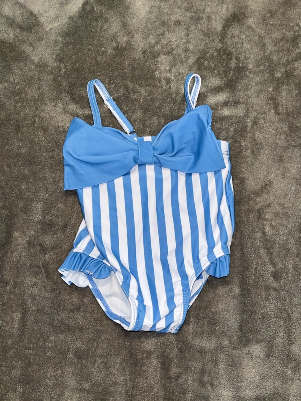 Amazon Girls Blue & White Striped One-Piece Swimsuit with Bow Accent